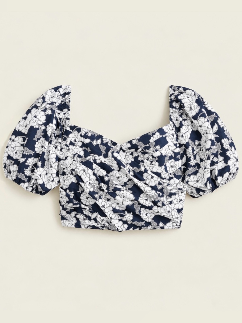 J. Crew Navy Magnolia Floral Puff Sleeve Crop Top